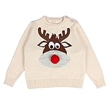MNBS　キッズ ニットセーター　クリスマス　鹿の模様　男の子　女の子 子供 長袖 お出かけ カーディガン セーター 遊び着 通学 普段着 通園　ベージュ　100cm