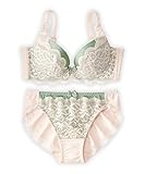 [ニッセン] インナーセット 脇高編レースブラジャー・ショーツセット（トリンプ） パウダーホワイト×グリーン G95/3L~4L