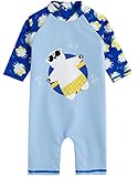 [Vaenait Baby] 0-24ヶ月UVカット ラッシュガードベビー子供男の子長袖ワンピース水着 Baby Tanning Bear Blue S