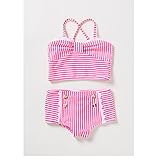 ONEBABY キッズ 水着 ワンピース ハイウエスト ショートパンツ 2点セットuvカット 紫外線対策 女の子 スイムウェア ボーダー柄 (130#, ピンク)