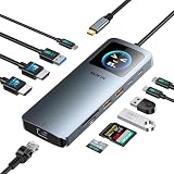 MOKiN LCD USB-C ドッキングステーション デュアルモニター対応 12-in-1 ラップトップドック、デュアル HDMI 搭載 8K@30Hz、PD 100W 給電、2500Mbps 有線 LAN、10Gbps 高速 USB A/C ポート ×5、SD/マイクロ SD カードリーダー付き、HP/Dell/Lenovo 対応 USB-C アダプター