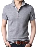 [JHIJSC] ポロシャツ メンズ 半袖 tシャツ 夏 おしゃれ 無地 綿 カジュアル 大きいサイズ (XL, グレー)