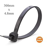100 xブラックナイロンケーブルタイ300 mm x 4.8 MM / Extra Strong Zip Tie Wraps