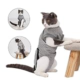 DOGLEMI 猫用術後ウェア 猫用 術後服、猫介護服、避妊 去勢 服 綿素材 皮膚保護 雄 雌兼用 傷舐め 引っ掻き防止 S