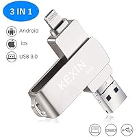 KEXIN iPhoneメモリー 64GB USBメモリ iPhone lighting/USB3.0/iOS/Android/PC対応 OTGフラッシュドライブ 3in1 一本三役 高速データ転送 回転式 容量不足解消 持ち運びに便利 (シルバー)