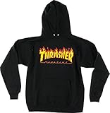 Thrasher Flamesブラック大きなフード付きスウェットシャツ