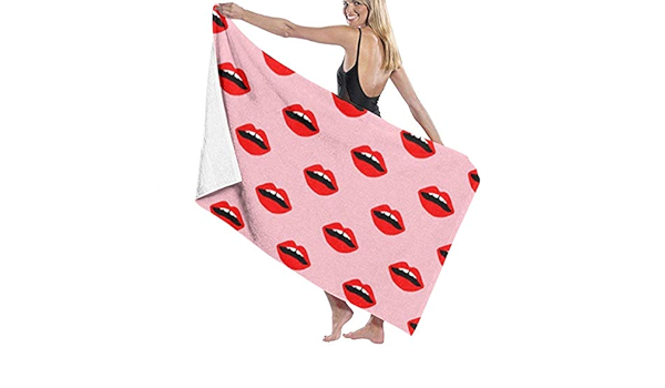 Amazon 赤い唇おかしいバスタオル女性男性マイクロファイバービーチ浴室タオル32in X 52in超吸収性スイミング プール スパ ホテル 女の子の男の子 バスタオル ホーム キッチン オンライン通販