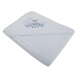 赤ちゃん ベビー用 テディベアとでんしゃ フード付きベビーバスタオル フード付きバスローブ ボーイズ 男の子 (75cm x 75cm) (ブルー)