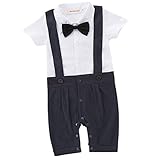ARAUS　ベビー　紳士服　ロンパース 　フォーマル　スーツ　半袖　ビブ　蝶ネクタイ付き　前開き　ベスト 2点セット 赤ちゃん　新生児 男の子 子供服　出産祝い　春　夏　秋（3－18ヶ月用）　 (6－