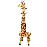 Teamson Kids Childrens Wooden Giraffe High Backed Coat Stand Kids Rack and Stool Seat with Hooks W-1