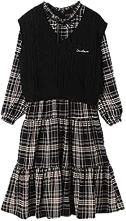 Amazon ラブトキシック マシンウォッシャブル ニットベストつきチェックワンピース 黒 L 160 ガールズ 通販