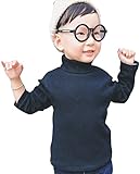 Plus Nao(プラスナオ) 子供用 カットソー タートルネック ハイネック 長袖 裏起毛 コットン シンプル 無地 男の子 女の子 キッズ ジュニア 90 ブラック