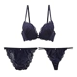 [Mon cher pigeon*] ブラジャー ショーツ セット Tバック 3点 モンシェルピジョン トレラ(NV-ネイビー、B65-M)