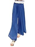 OCHENTA レディース 美脚 マキシ 丈 シフォン ウエストゴム スカーチョ ガウチョ パンツ ワイド ロングパンツ
