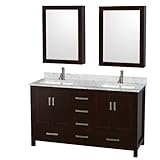 Wyndham Collection Sheffield 60 inch Double Bathroom Vanity in Espresso White Carrera Marble Counter