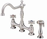 Danze D404557SS Opulence Two Handle Bridge Style Kitchen Faucet with Matching Brass Side Spray, Stai