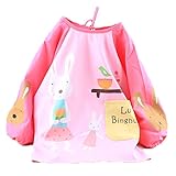 【Ani Mam Kids】子ども 用 長袖 スモック キッズ お遊び着 かわいい 割烹着 防水 保育園 幼稚園 入園準備 (L, ピンクB)