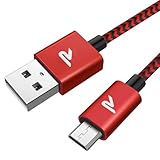 Rampow Micro USB ケーブル【1M/2本組/赤】 2.4A急速充電ケーブル 高速データ転送 7000+回の曲折テスト 高耐久編組ナイロンケーブル Android スマホ 充電ケーブル マイクロusbケーブル