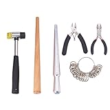 PandaHall Elite 5種類セット 指輪ゲージ リングゲージ サイズゲージ プロ仕様 指輪 サイズ 測定 調整 コンビハンマー ゴム&プラ サイズ棒 ペンチ ジュエリー用 道具 スチール 木