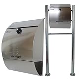 郵便ポスト郵便受けおしゃれ北欧風飾りバー付スタンド型プレミアムステンレスシルバー色ポストpm06f-pm036