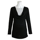 授乳服 長袖 Tシャツ 授乳口付き フェイクレイヤード 長袖ドレープチュニック ブラック-M1596 L