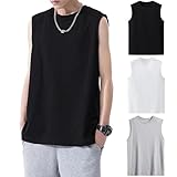 Hisitosa インナーシャツ メンズ タンクトップ 3枚組 5枚組 綿100% 肌着 メンズ tシャツ ノースリーブ 無地 スポーツ 下着 ゆったり 大きいサイズ 柔らかい 防菌防臭 通気性 (JP, アルファベット, L, 3枚組（ブラック+ホワイト+ダークグレー）)