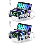 USB充電ステーション 8ポート 65W 【4*PD&4*USB A】 2個セット 卓上スタンド 複数 スマホスタンド 8台同時充電 PSE認証済 複数台対応 Android/iPhone/iPad/kindle/タブレット/PSP 仕切り板 間隔調整可能 収納便利 卓上 ホワイト