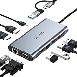 GIISSMO USBドッキングステーション デュアルモニター 9イン1 USB A 3.0 / USB Cドッキングステーション トリプルモニター HDMI/VGA/10Gbps USB 3.1/ギガビットイーサネット/トリプルディスプレイ Mac/MacBook/Windowsノートパソコン用