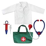 fedio 6Pcs Kids Doctor Dress up Role Play Costume Set with Doctor Lab Coat Mask and Accessories for 