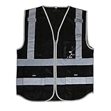 【ノーブランド 品】 作業服　　ジッパー反射テープジャケットチョッキ　　 Hi-VIS安全ベスト - XL, 黒
