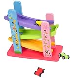 【 Alnair 】 木のおもちゃ くるくるスロープ 木製 知育滑空車 車 スロープ滑空レースカー 木製おもちゃ レインボースロープ 滑り台 ミニコースター ルーピング ビーズコースター サーキット 