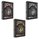 Bicycle Black Metalluxe 3パックセット - ゴールド、シルバー、ローズゴールドのトランプデッキ付き。