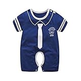 YUEGUANG ベビー服 半袖カバーオール 夏 学院風 新生児 赤ちゃん ロンパース コットン 男の子 女の子 カジュアル 出産祝い プレゼント (ネイビー, 73cm)