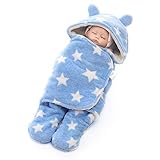 ange select ベビー おくるみ 星 柄 ふわふわ クマさん 新生児 出産祝 スリーパー (スターライトブルー(M))