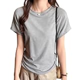 [AEZE] Tシャツ レディース フレンチスリーブ 半袖 夏服 丸首 Vネックデザイン 小顔効果 細身 着痩せ効果 吸汗速乾 通気性 人気 おしゃれ 通勤 カジュアル 伸縮性 無地 柔らか