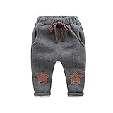 PANCY 子供服 上質 秋冬 長ズボン ロングパンツ 縄付き 裏起毛 シンプル 星 アップリケ 男の子(100cm,グレー)