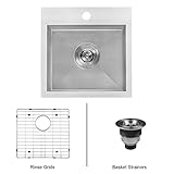 Ruvati rvh8115 Topmount 15 " x 15 "差し込み式16ゲージバーPrepシンクシングルボウル