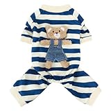 AmzBarley 犬の服 ロンパース パジャマ つなぎ 熊柄 綿製 犬服 洋服 ストライプ ペット パジャマ 四つの足 柔らかい 可愛い 犬服 ドッグウエア Tシャツ 犬 服 中型犬 小型犬 ペット服 カバーオール ルームウェア 猫服 抜け毛防止 体掻き予防 部屋着 寝間着 お出かけ お散歩