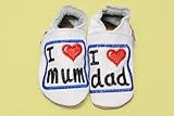 【英国製カーフレザーベビーシューズ】《ママとパパが好き/白 I love Mum & Dad White　》 (S)