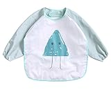 Happy Cherry ベビー エプロン 食事用 子供 スモック 長袖 防水 防污 ポケット付き お食事練習 絵画用 泥遊び用 かわいい 男女 グリーン 対応年齢：4-5歳