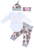 サクララ(Sakulala)子供服 ベビー服 赤ちゃん ロンパース 3点セット（Tシャツ パンツ 帽子 ) 7分袖 女の子 ヘアバンド付き 髪飾り ピンク 秋 秋冬 (80)