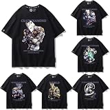 [Allendo] ジョジョの奇妙な冒険 グッズ Tシャツ 半袖 メンズ レディース ザ・ワールド・キラークイーン・スタープラチナ・クレイジー・ダイヤモンドデザイン 丸首 人気 おしゃれ ゆったり 夏服 綿 抗菌防臭 大きいサイズ 柔らかい (ブラック D,S)
