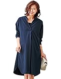 Angeliebe エンジェリーベ マタニティ ワンピース 授乳 しやすい スキッパー シャツ ワンピ 妊婦服 産前 産後 フリー ネイビー 21927 21927300