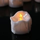 micandle 24pcsちらつきフレイムレスキャンドル、Smokelessリアルな点滅グローライト、TearワックスDripped LED Tealights、電池式電子キャンドル、ウェディング、