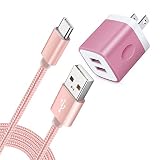 USB充電器 2ポート ACアダプター 2.1A急速充電 with Type-C ケーブル*1.8M Hootek 電源アダプター USB コンセント タイプC ケーブル 高耐久ナイロン編み スマホ 充電器 Galaxy S10 S10+ S9 S8 Plus Note 9 8, LG V20 G5 G6 V30, HTC, HuaweiなどUSB-C 機器に対応(ローズゴールド)