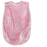 6重ガーゼ ベビー スリーパー 寝袋 オーガニックコットン オールシーズン パジャマキッズ(適応身長70cm-120cm) 象さんピンク