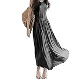 BEREAM マタニティ マキシ ワンピース レディース vネック ロング丈 シンプル ゆったり 体型カバー ビーチ 旅行 海水浴 部屋着 (ダークグレー)