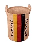 GreenForest Collapsible Laundry Storage bucket Retro Vintage Jute Linen Burlap Round Storagewith Ger