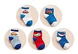 （ bambini ） のりもの模様 ベビー キッズ 靴下 5足 セット ボーダー ブルー 男の子 子供 ソックス (17-19㎝)