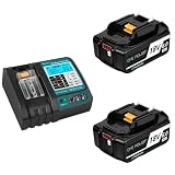 マキタ 18V バッテリー 充電器セット 6.0Ah BL1860B 互換 Waitley マキタバッテリー 18ボルト 充電器 防火材料シェルと長寿命電池セル採用 DC18RC DC18RF DC18RDなど互換 製造物責任保険付 PSE認証済品 (18V/6.0Ah 2個 + 充電器 セット)